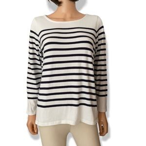 Talbots white black cotton striped pullover top